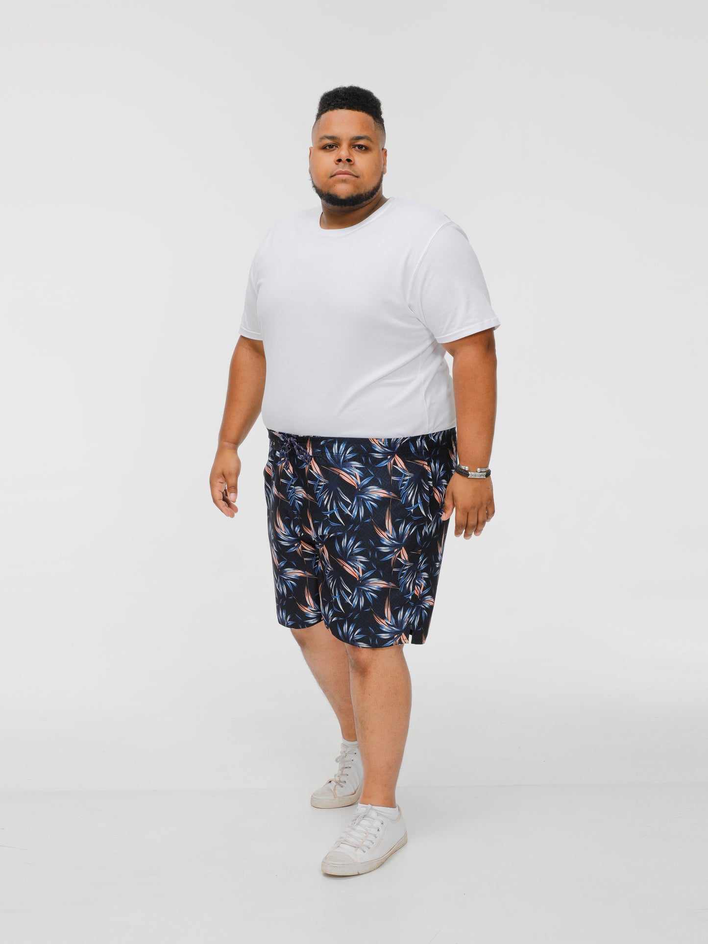 DARIAN -D555 Navy Blue Hawaiian Print Swim Shorts