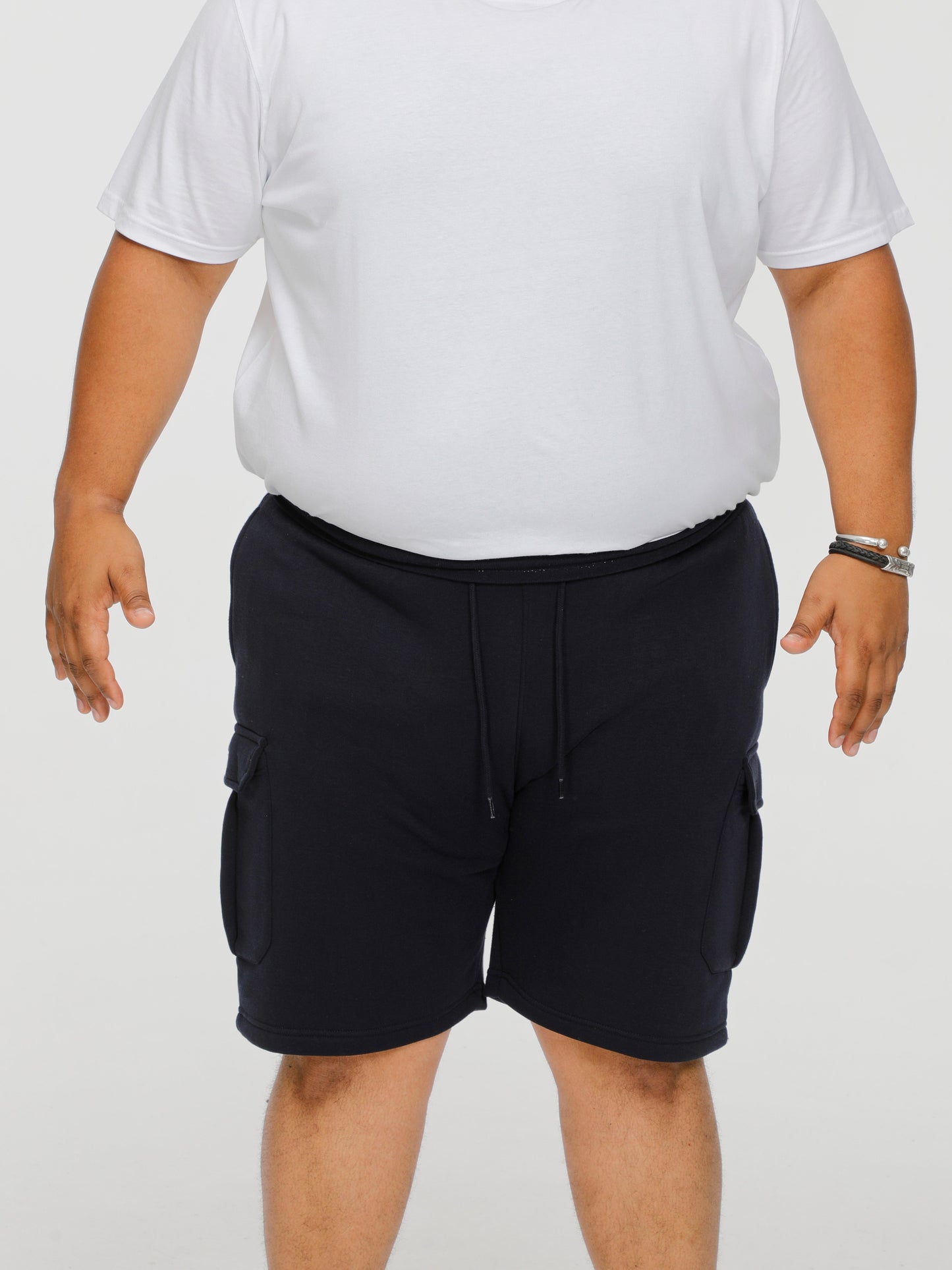 CYRUS 1 -D555 Navy Blue Elasticated Waist Fleece Cargo Shorts