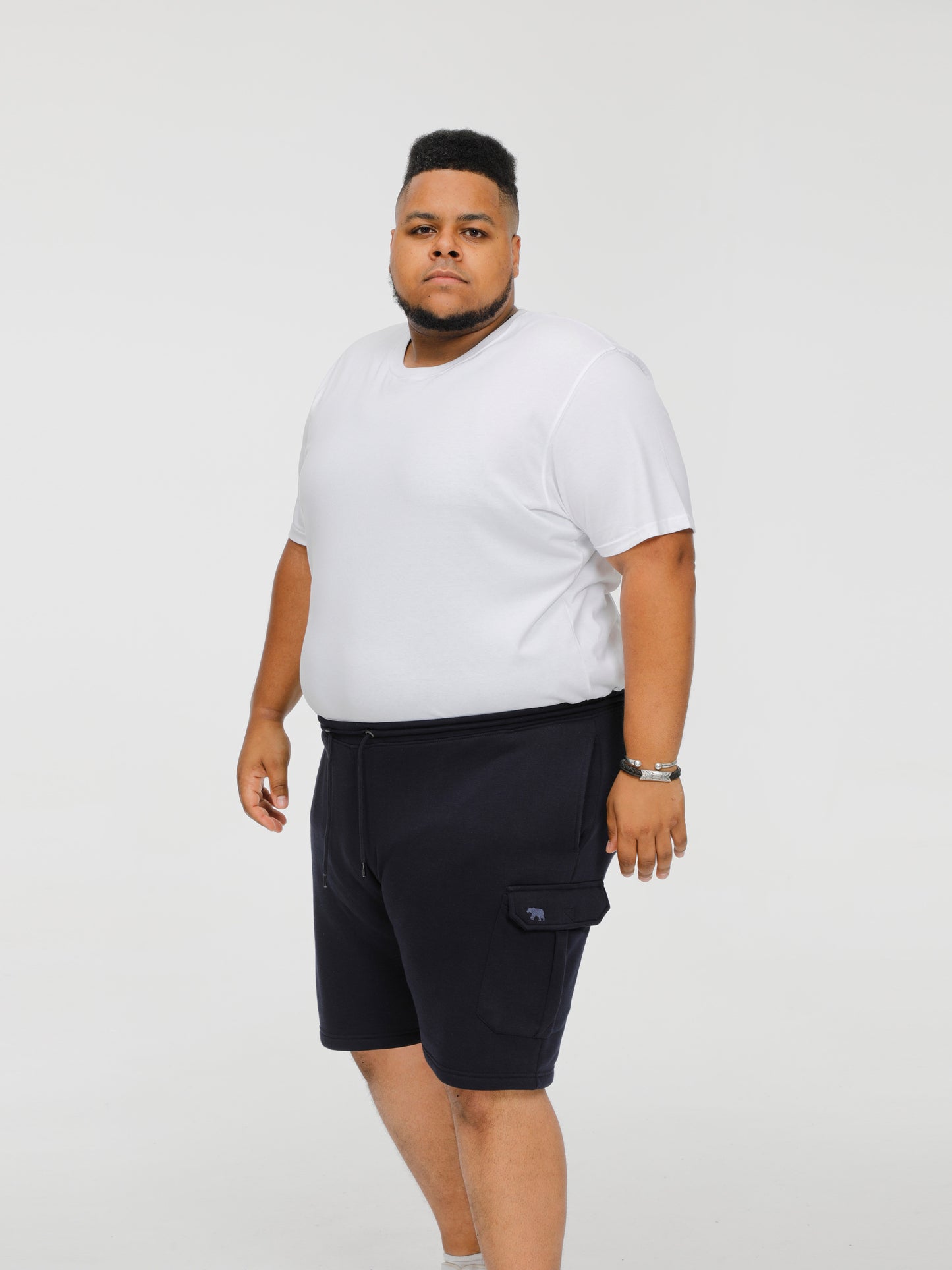 CYRUS 1 -D555 Navy Blue Elasticated Waist Fleece Cargo Shorts