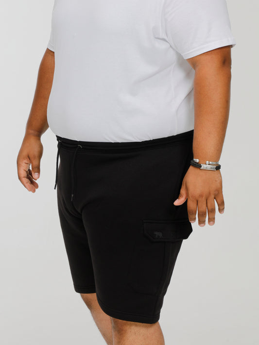 CYRUS 2 -D555 Black Elasticated Waist Fleece Cargo Shorts