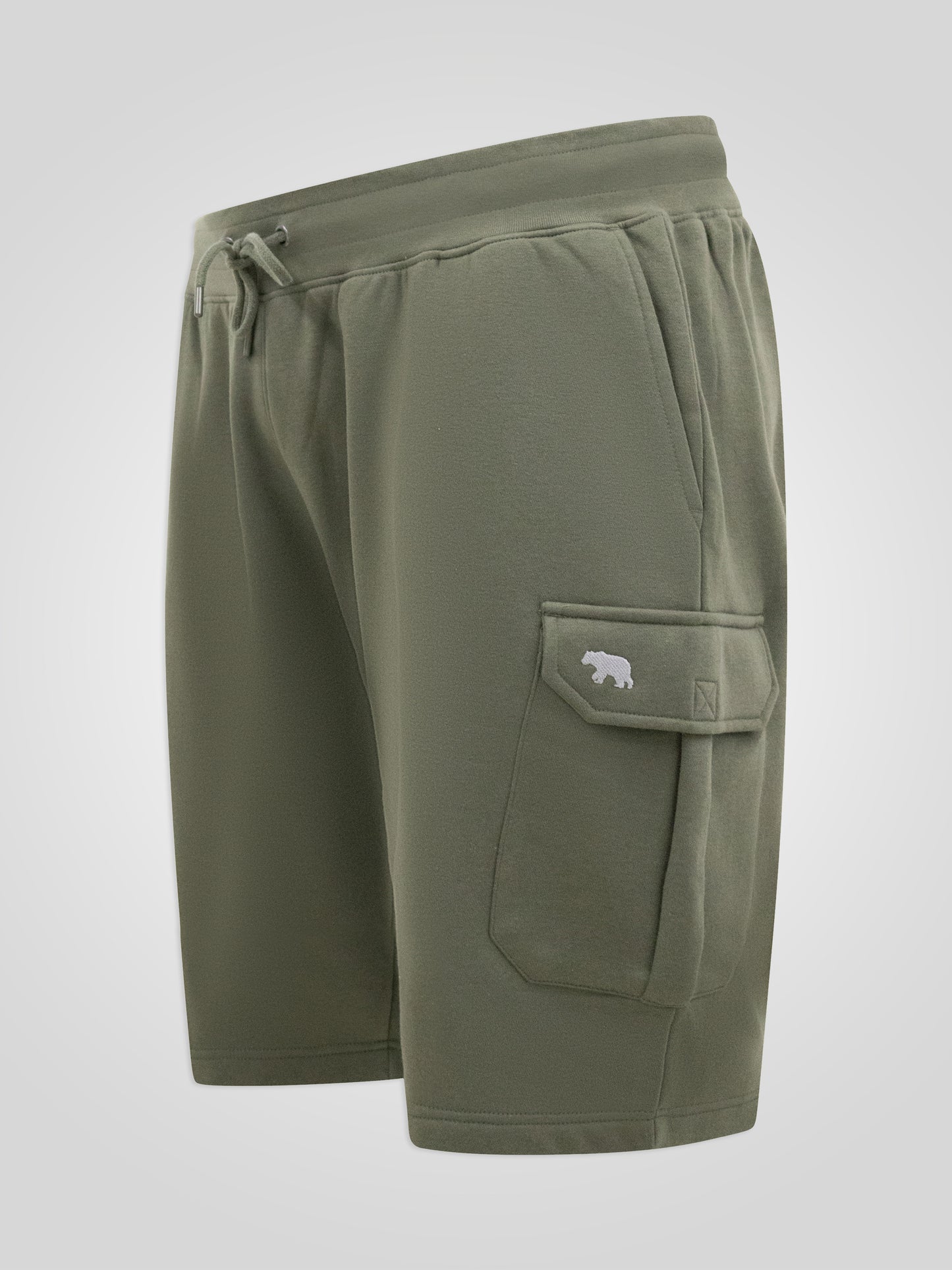 WIGAN 1-D555 Khaki Green Elasticated Waist Fleece Cargo Shorts