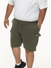 WIGAN 1-D555 Khaki Green Elasticated Waist Fleece Cargo Shorts