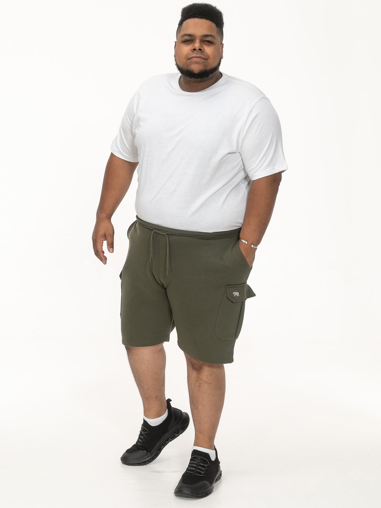WIGAN 1-D555 Khaki Green Elasticated Waist Fleece Cargo Shorts