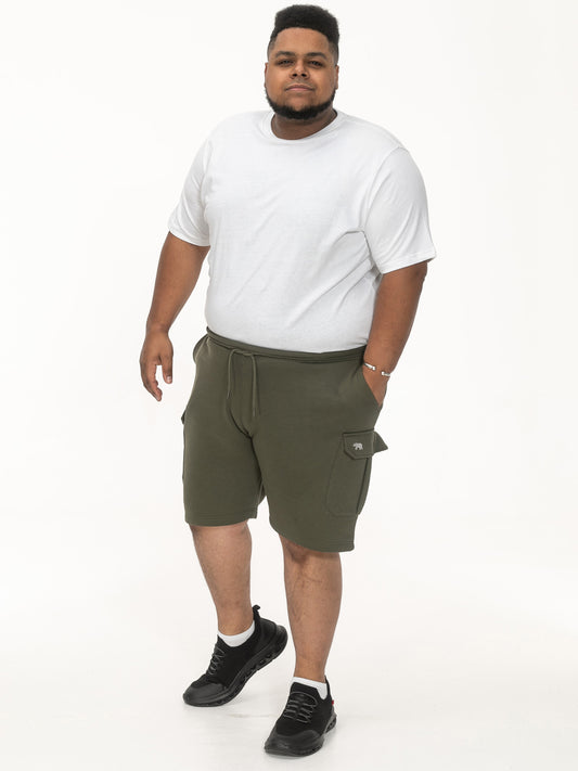 WIGAN 1-D555 Khaki Green Elasticated Waist Fleece Cargo Shorts
