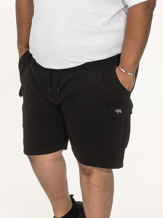 WIGAN 2-D555 Black Elasticated Waist Fleece Cargo Shorts