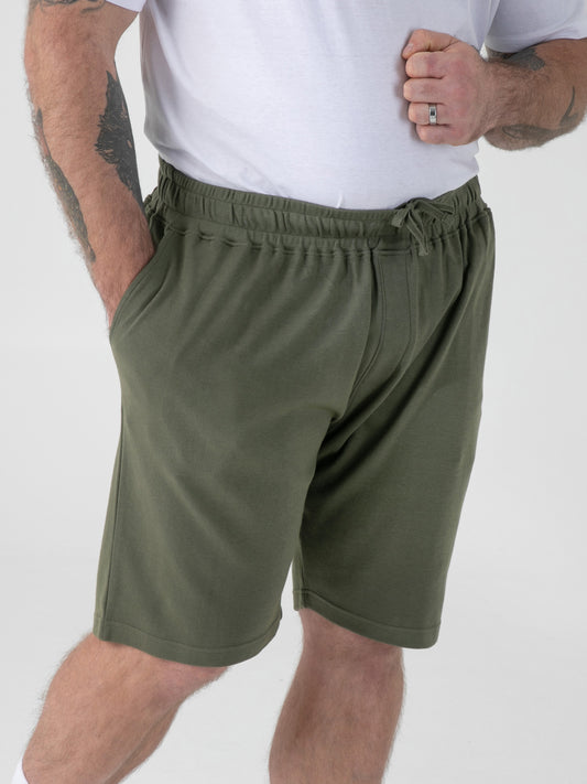 MITCHELL1 -D555 Khaki Green Elasticated Waist Stretch Shorts