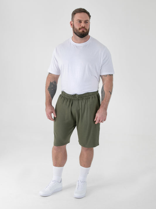 MITCHELL1 -D555 Khaki Green Elasticated Waist Stretch Shorts