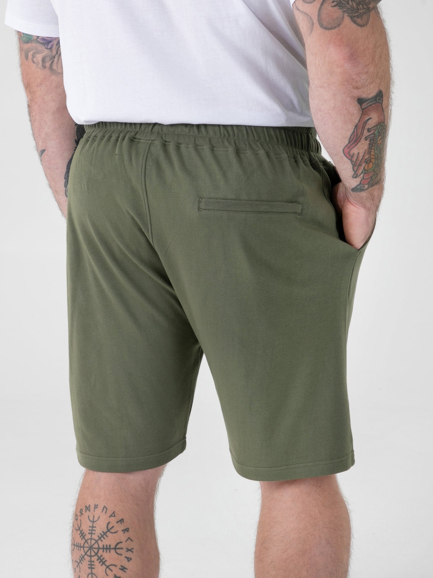 MITCHELL1 -D555 Khaki Green Elasticated Waist Stretch Shorts