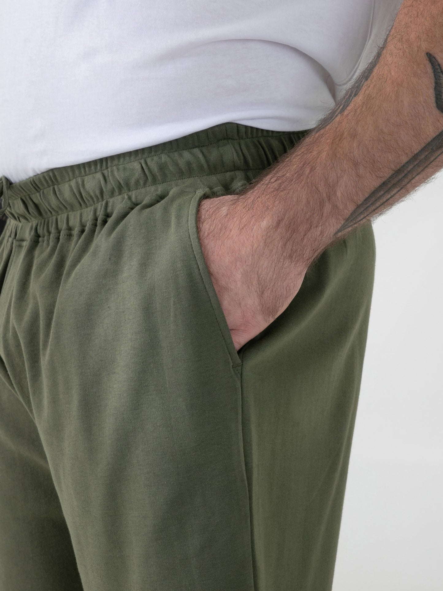 MITCHELL1 -D555 Khaki Green Elasticated Waist Stretch Shorts