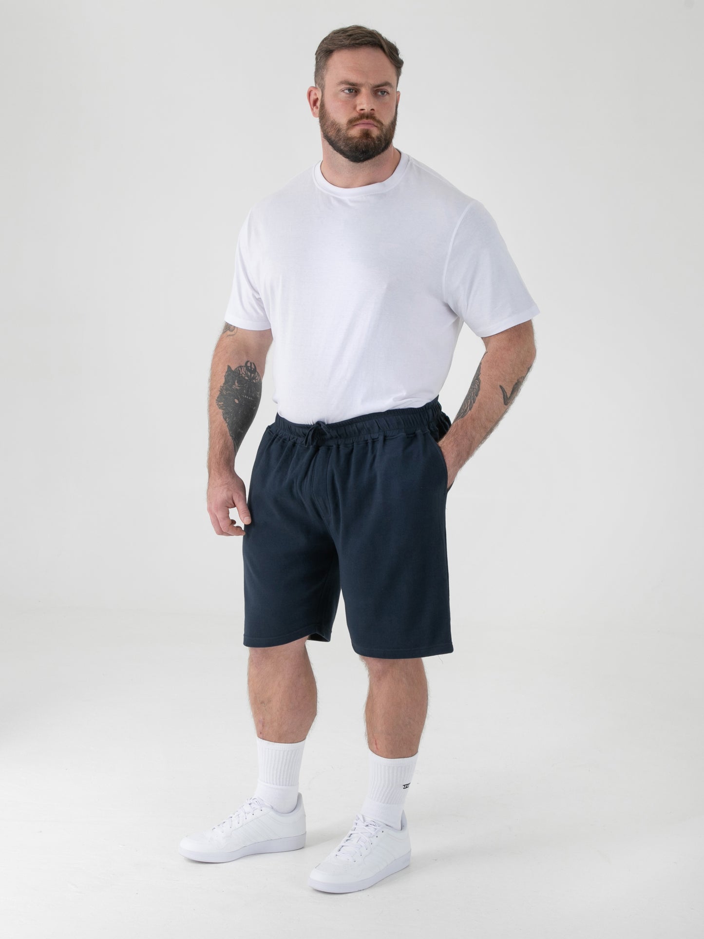 MITCHELL2 -D555 Navy Blue Elasticated Waist Stretch Shorts