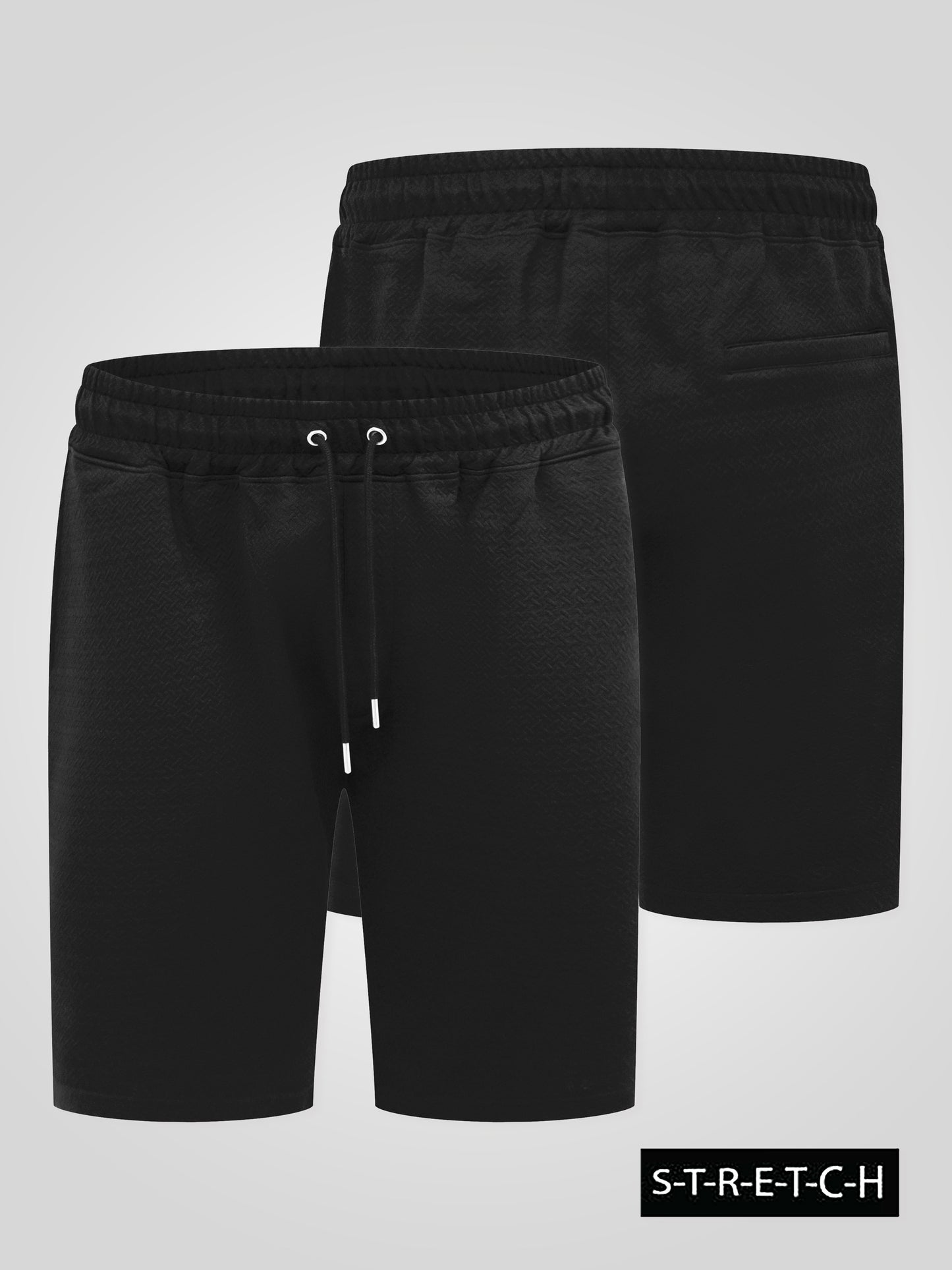 CRANSTON -D555 Black Stretch Jacquard Elasticated Waist Shorts