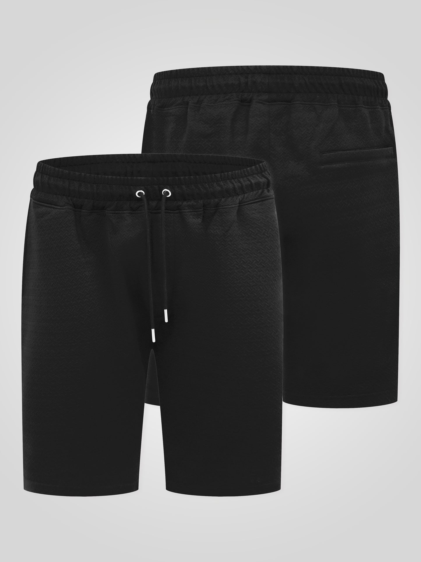 CRANSTON -D555 Black Stretch Jacquard Elasticated Waist Shorts