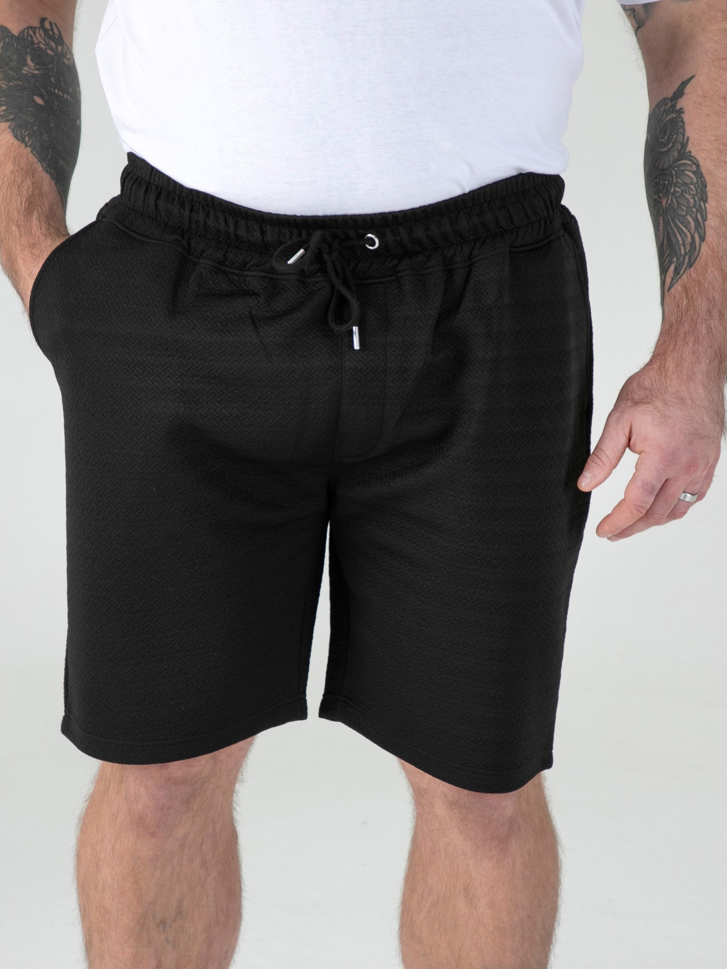 CRANSTON -D555 Black Stretch Jacquard Elasticated Waist Shorts