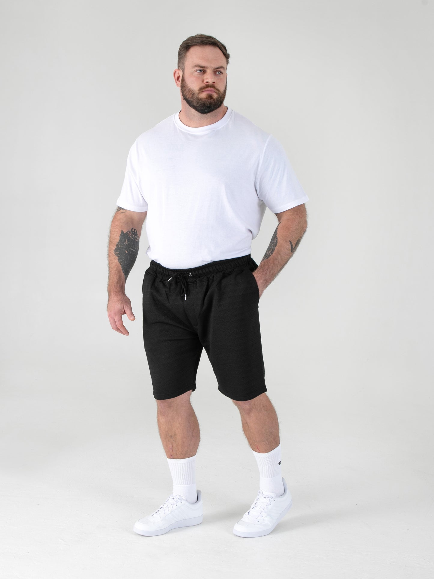 CRANSTON -D555 Black Stretch Jacquard Elasticated Waist Shorts