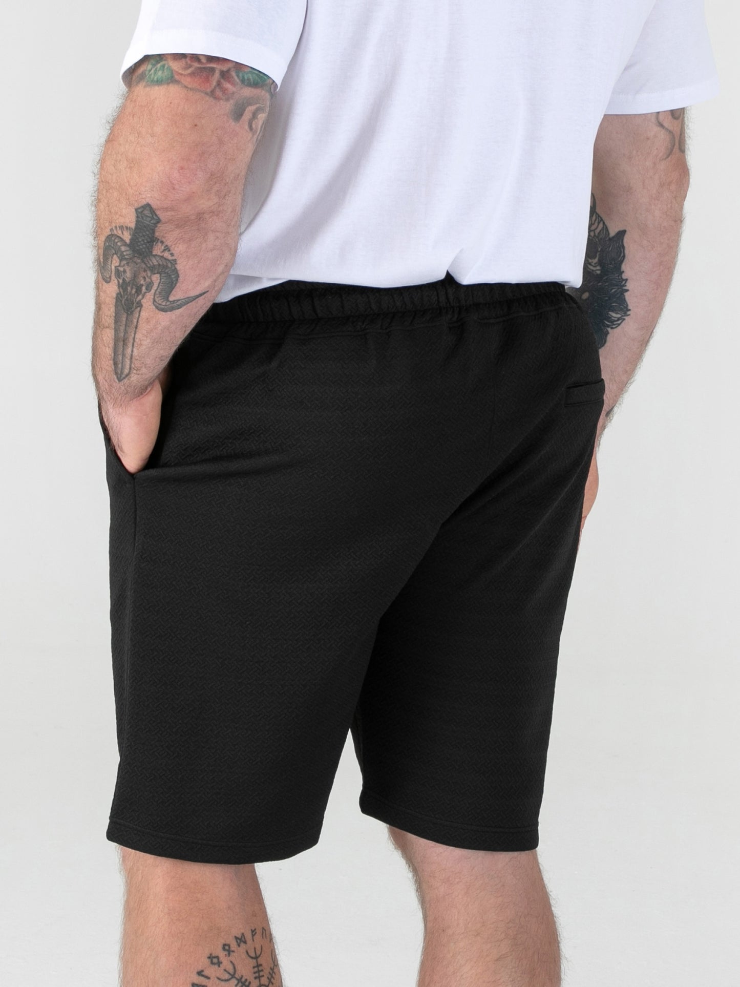 CRANSTON -D555 Black Stretch Jacquard Elasticated Waist Shorts