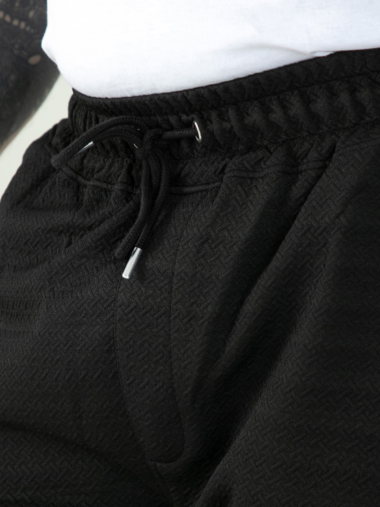 CRANSTON -D555 Black Stretch Jacquard Elasticated Waist Shorts