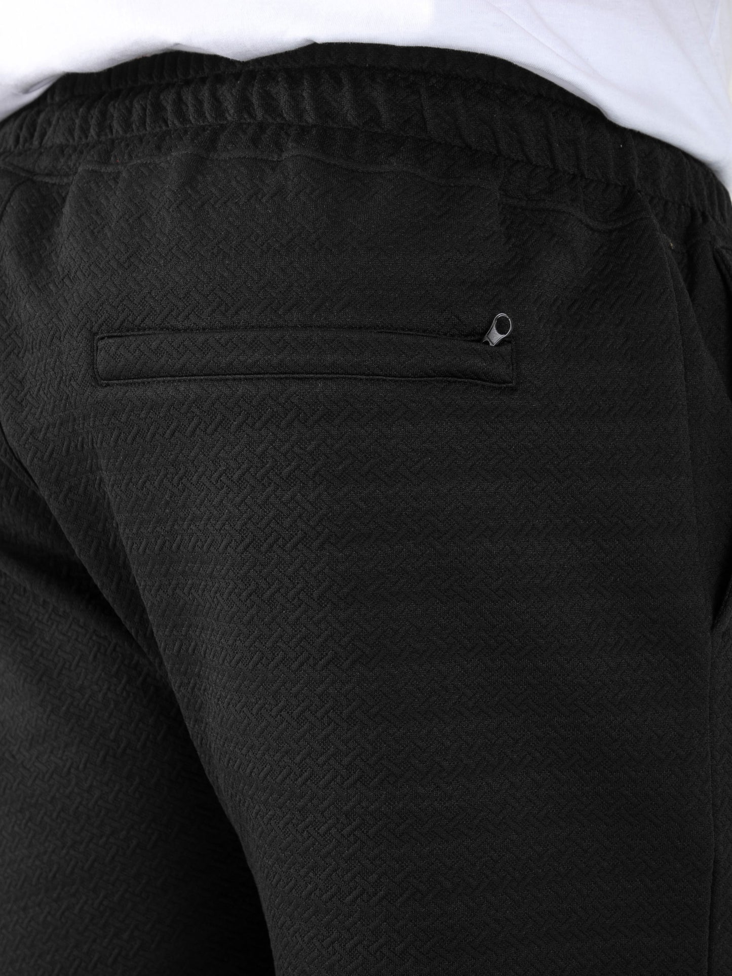 CRANSTON -D555 Black Stretch Jacquard Elasticated Waist Shorts