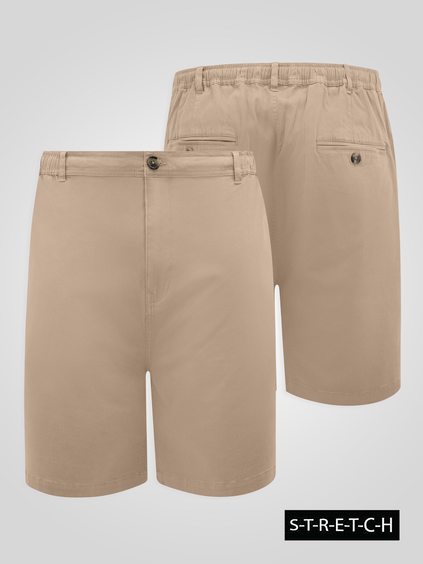 SPENCER 1 -D555 Stone Full Elastic Waist Stretch Shorts with Drawcord