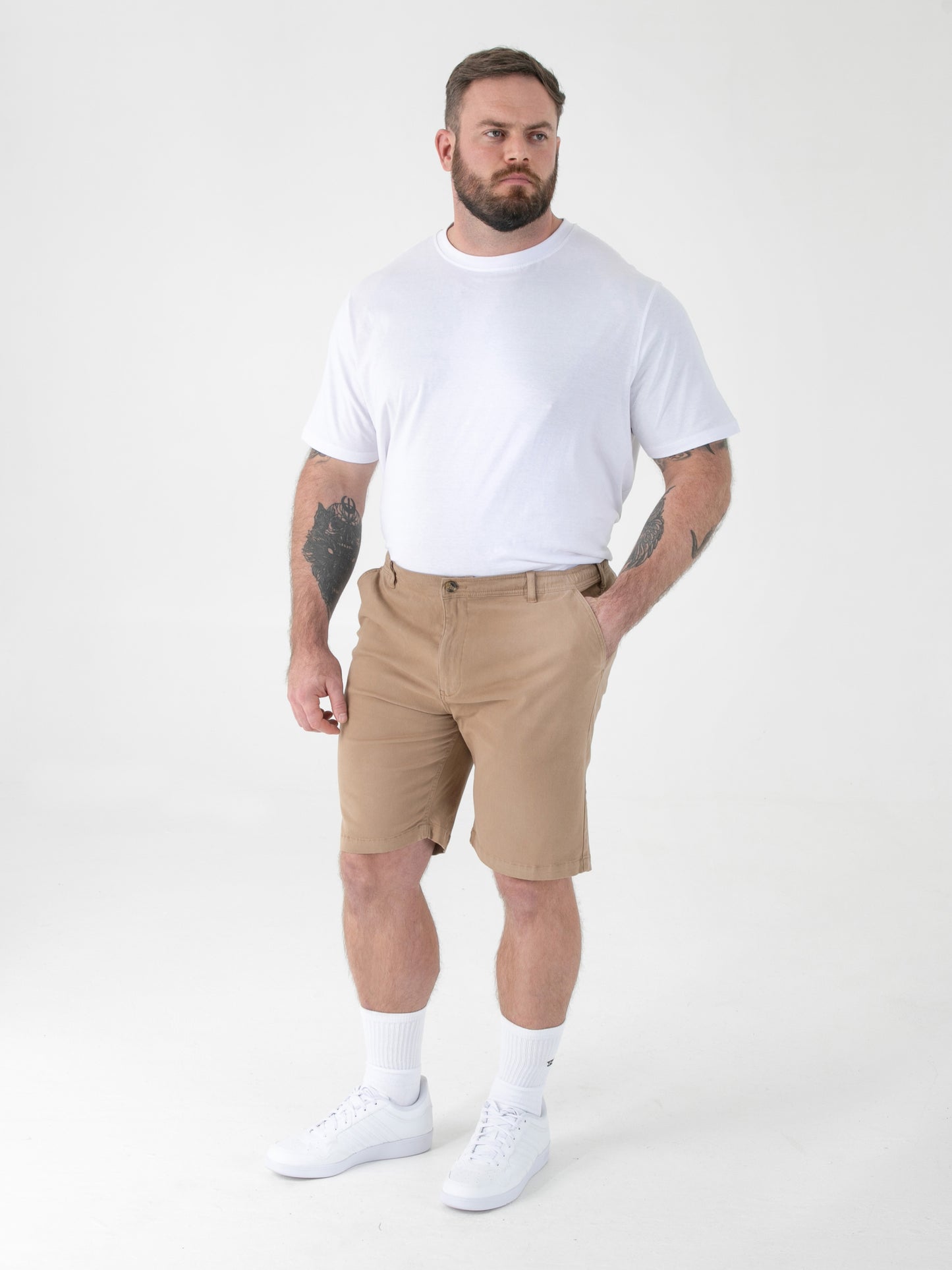 SPENCER 1 -D555 Stone Full Elastic Waist Stretch Shorts with Drawcord