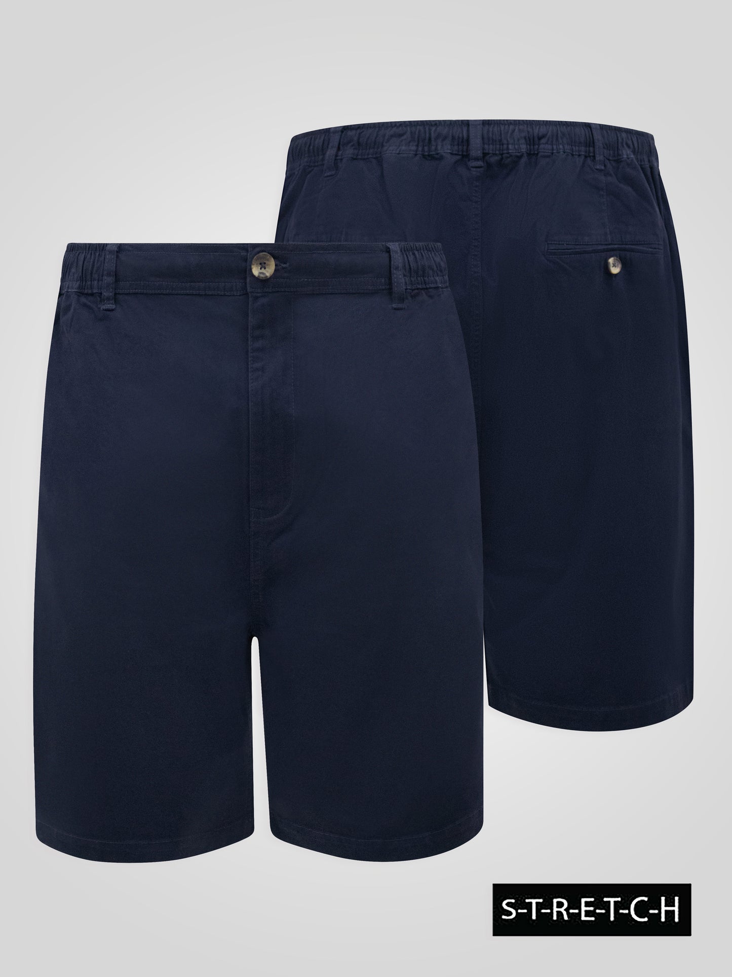 SPENCER 2 -D555 Navy Blue Full Elastic Waist Stretch Shorts with Drawcord