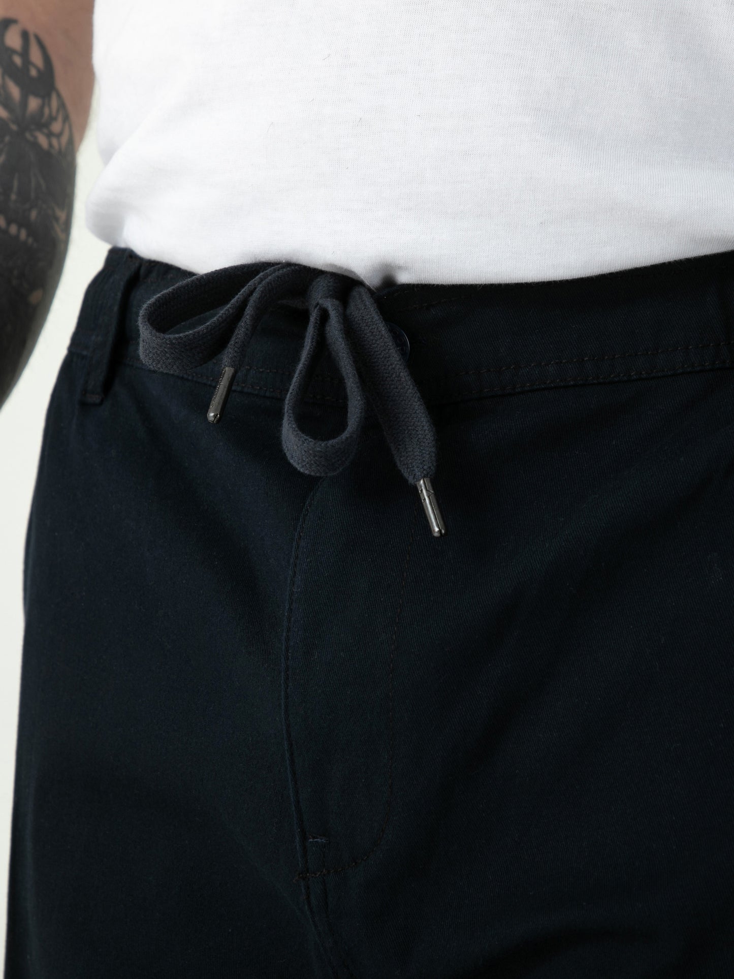 SPENCER 2 -D555 Navy Blue Full Elastic Waist Stretch Shorts with Drawcord