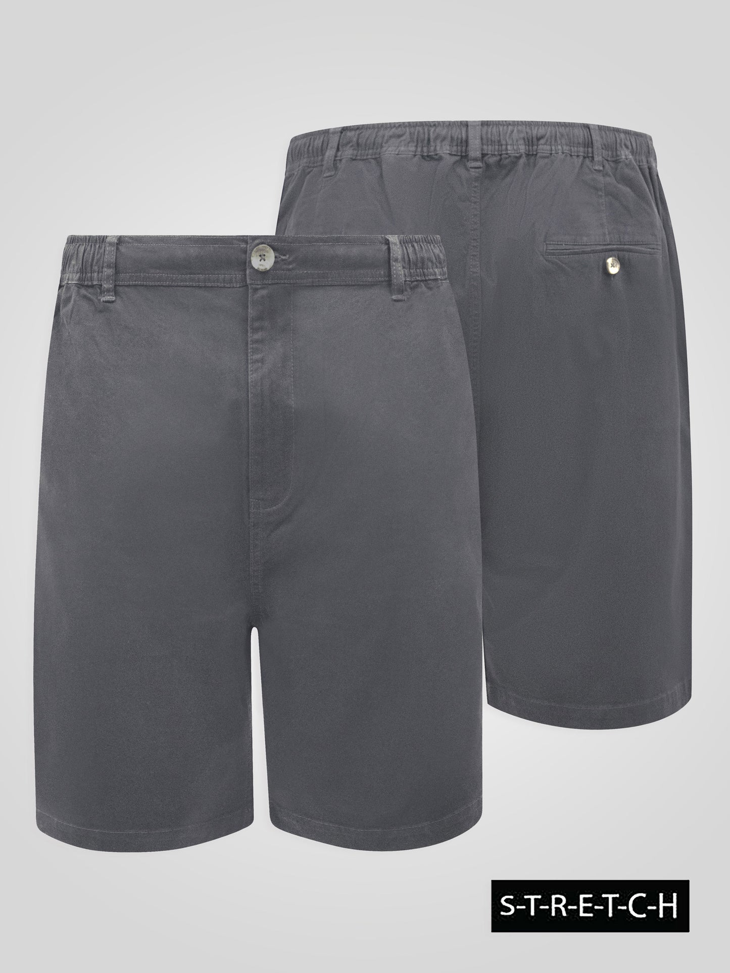 SPENCER 3 -D555 Steel Grey Full Elastic Waist Stretch Shorts with Drawcord