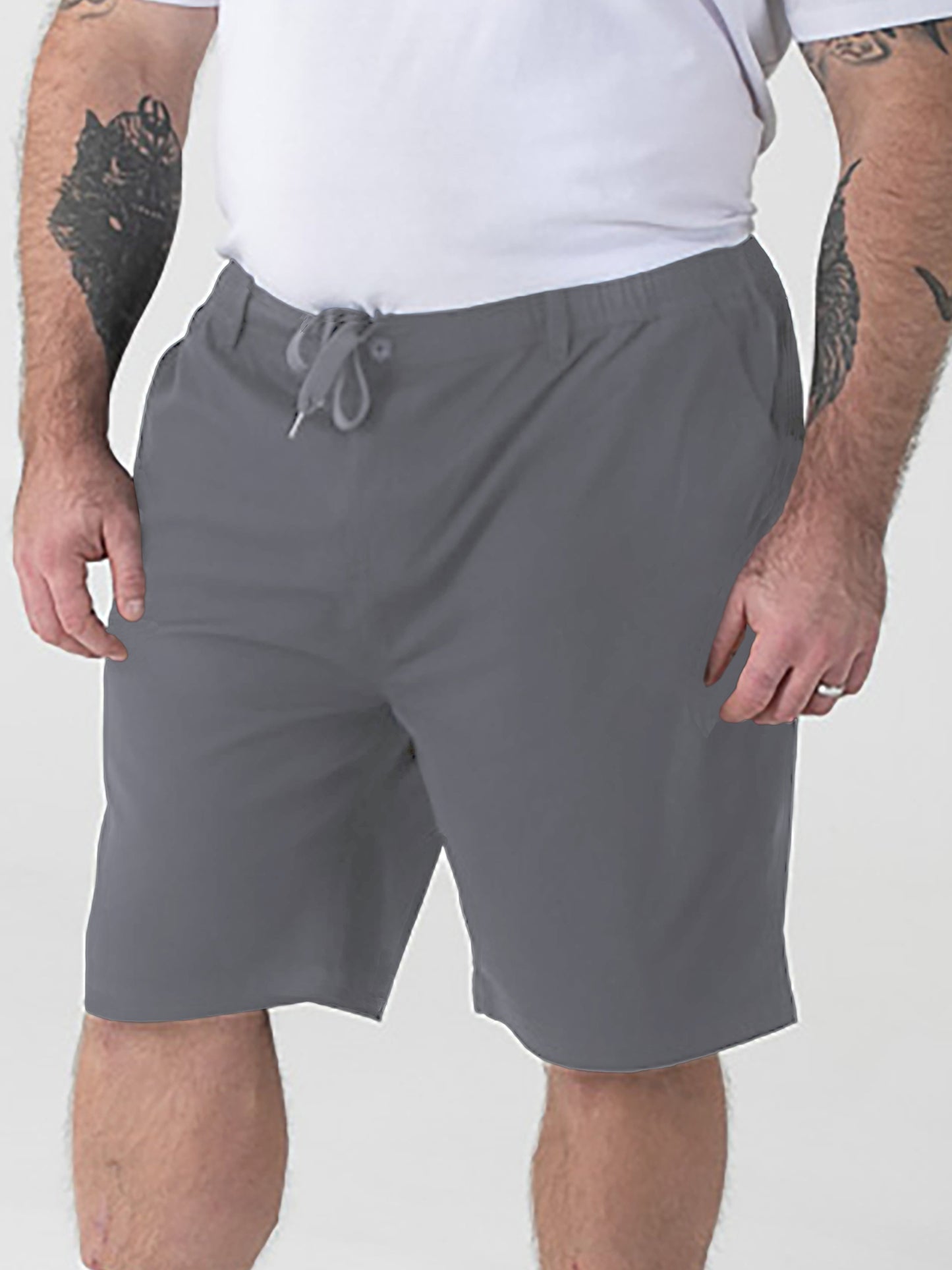 SPENCER 3 -D555 Steel Grey Full Elastic Waist Stretch Shorts with Drawcord