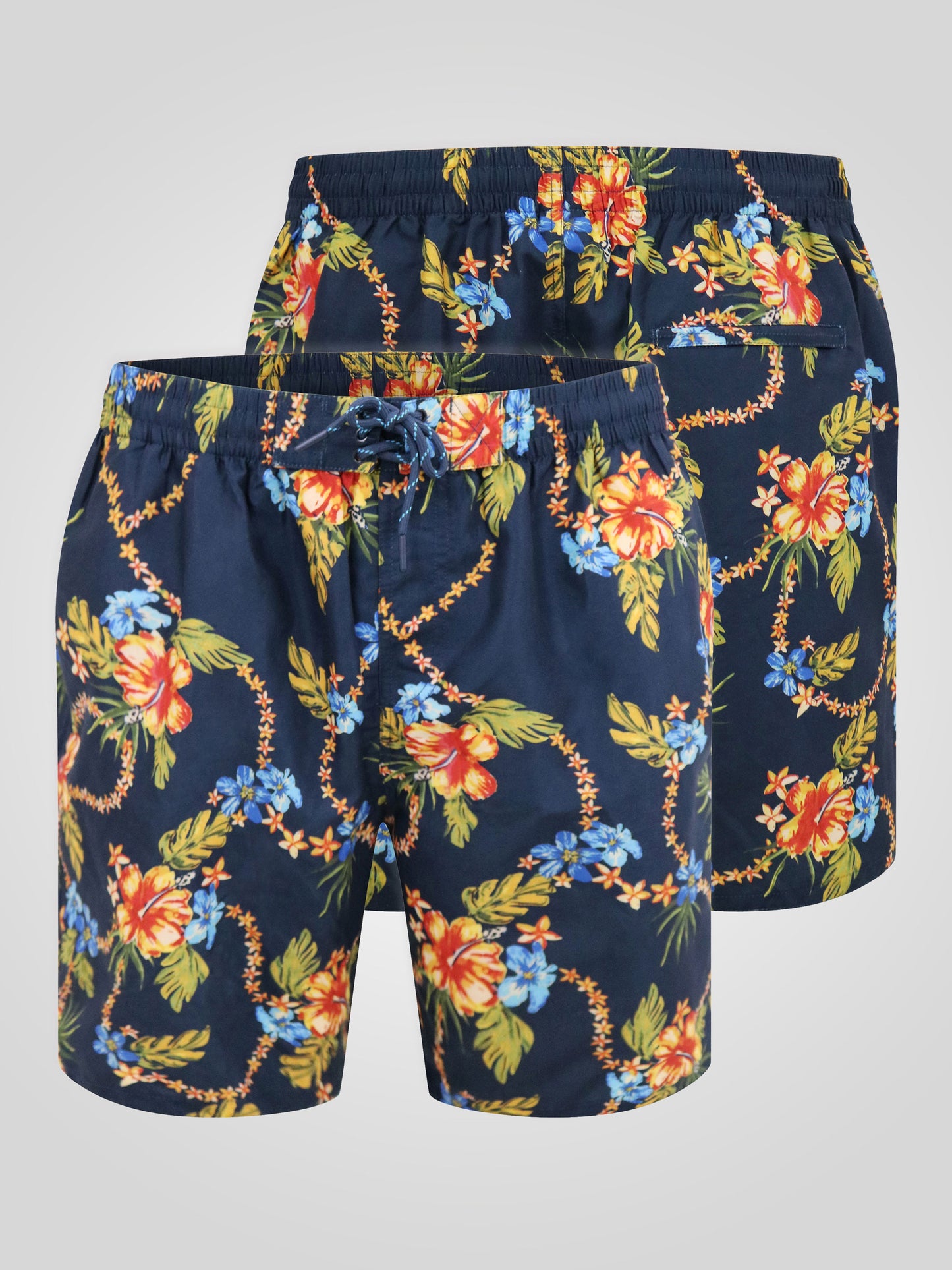 DAWSON -D555 Navy Blue Hawaiian Print Swim Shorts