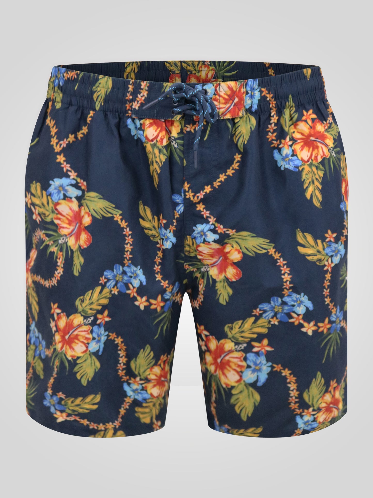 DAWSON -D555 Navy Blue Hawaiian Print Swim Shorts