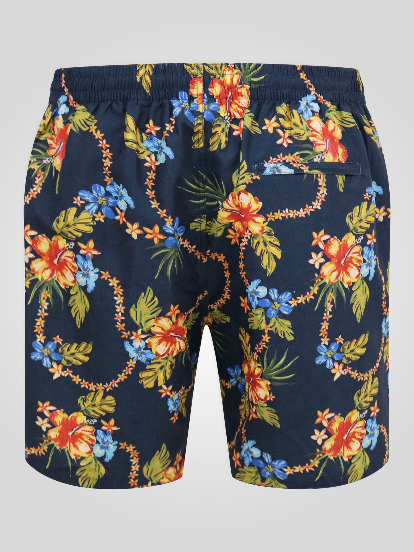 DAWSON -D555 Navy Blue Hawaiian Print Swim Shorts