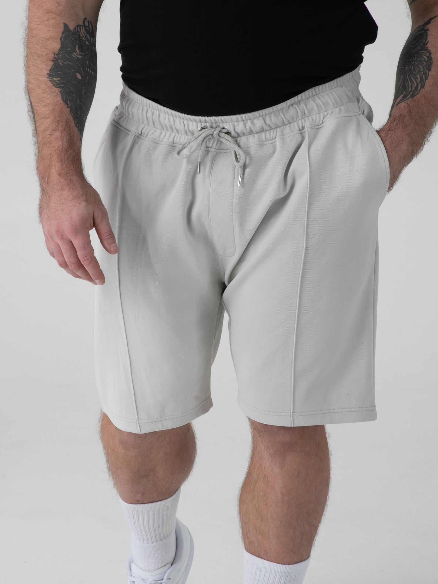 TURNER -D555 Stone Stretch Pique Elasticated Waist Shorts With Pin Tuck Front