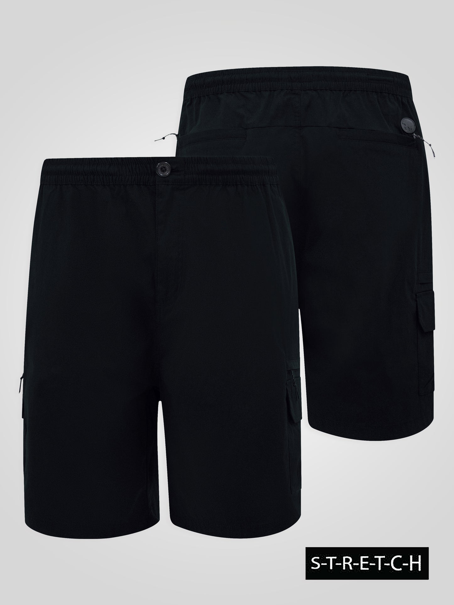 THOMAS -D555 Black Full Elastic Waist Stretch Shorts