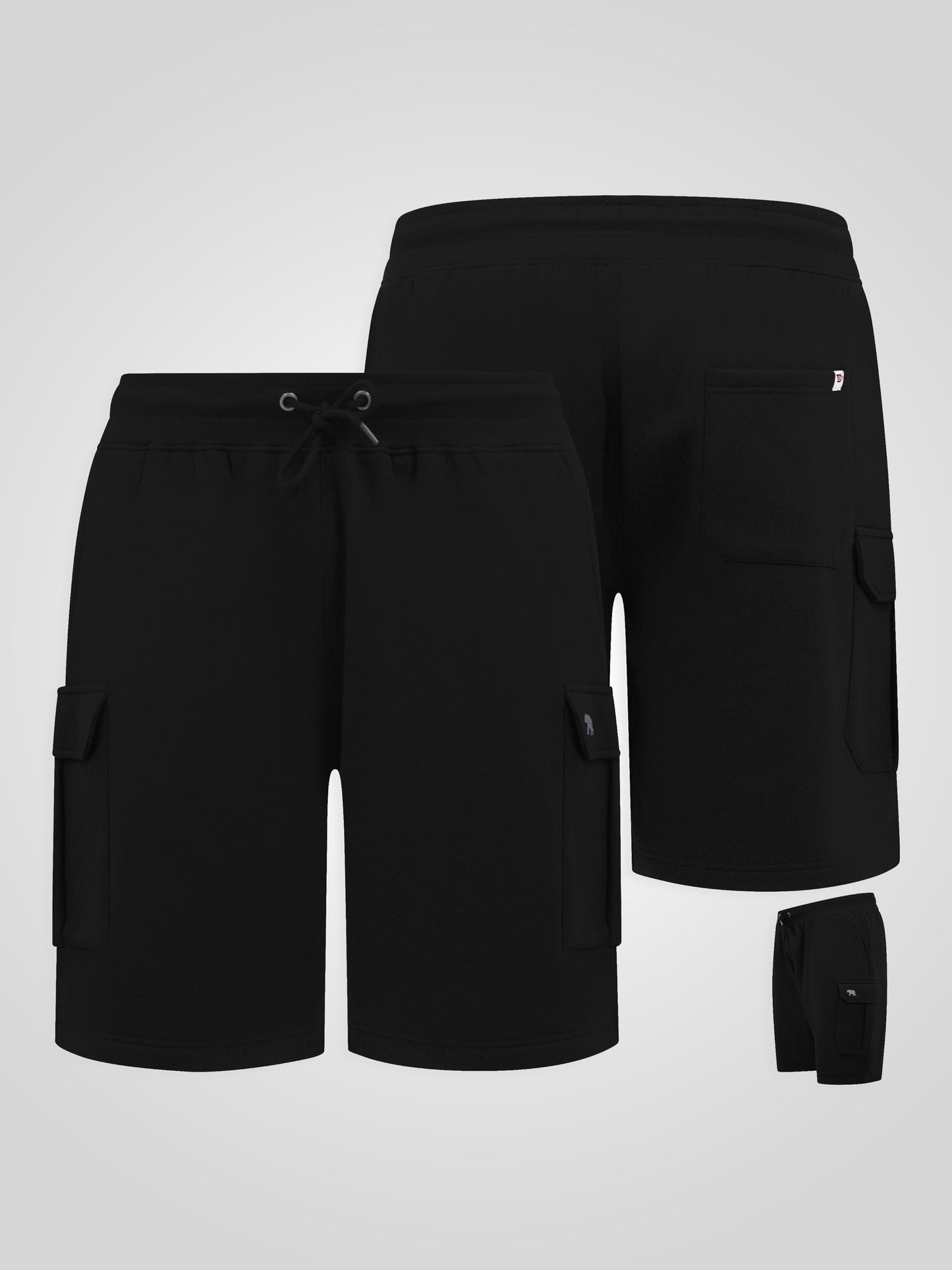 ROBINSON 1 -D555 Black Elasticated Waist Fleece Cargo Shorts with Bear Logo
