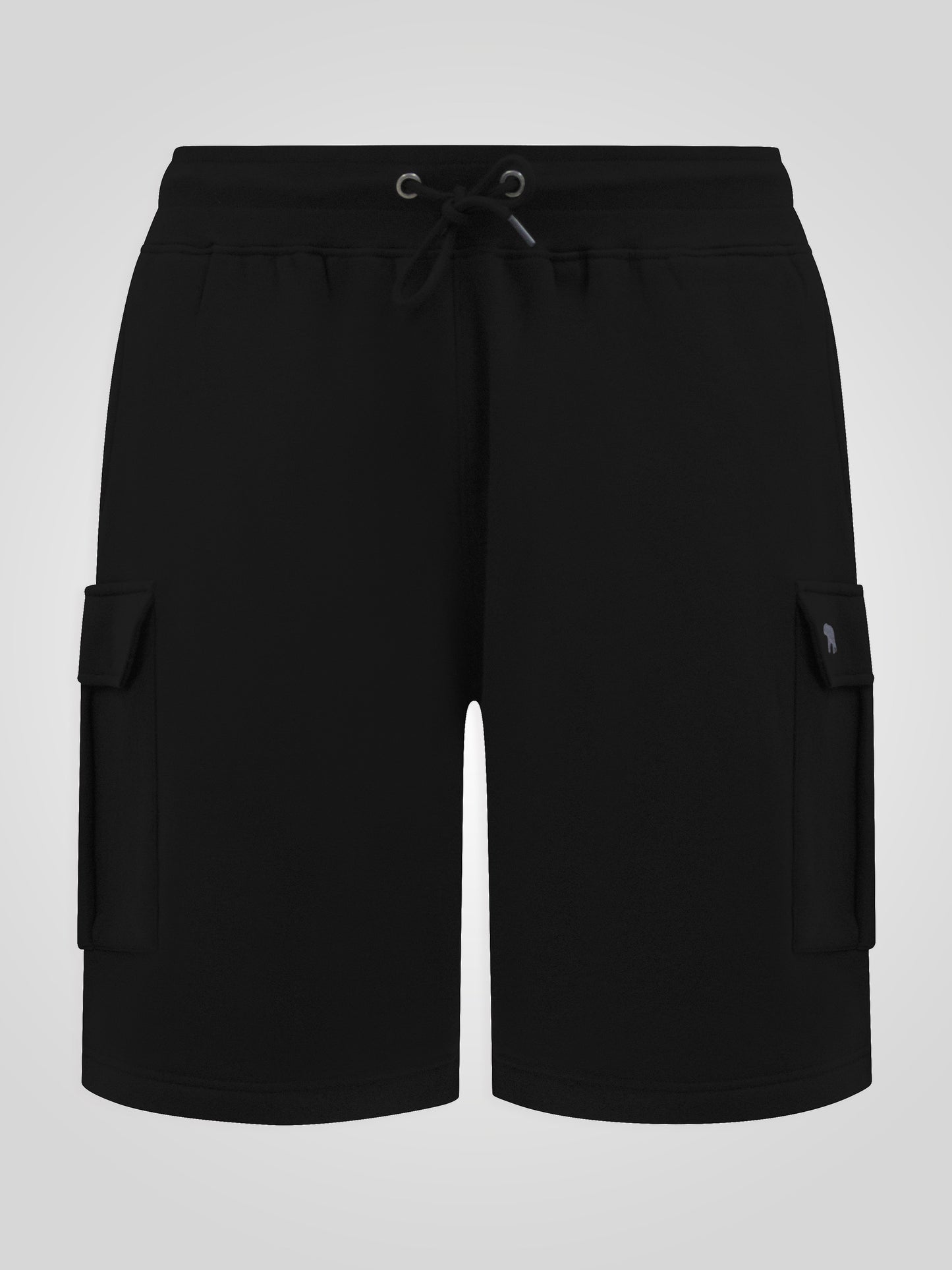 ROBINSON 1 -D555 Black Elasticated Waist Fleece Cargo Shorts with Bear Logo