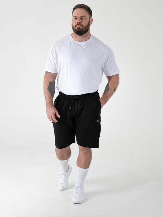 ROBINSON 1 -D555 Black Elasticated Waist Fleece Cargo Shorts with Bear Logo