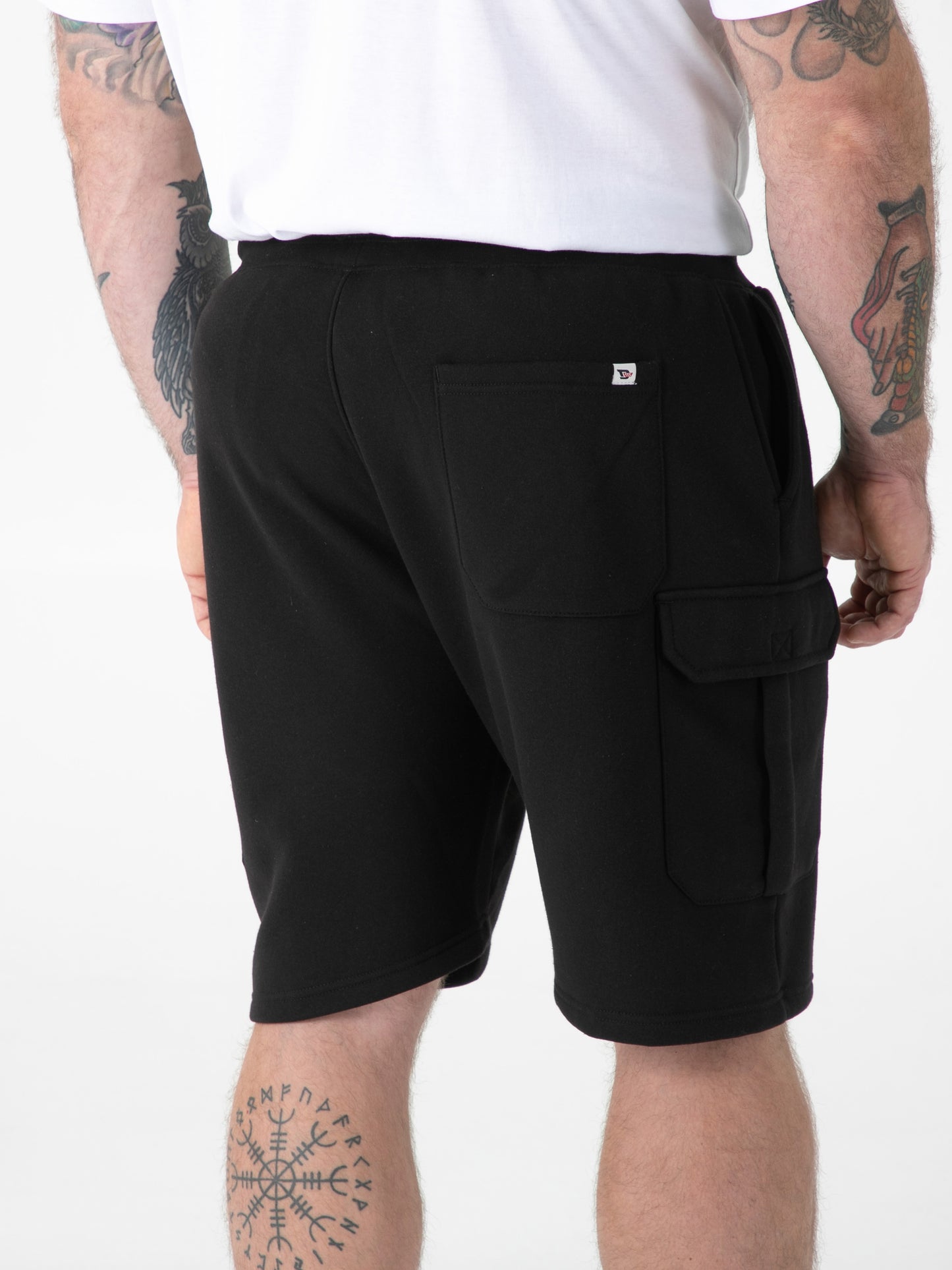 ROBINSON 1 -D555 Black Elasticated Waist Fleece Cargo Shorts with Bear Logo