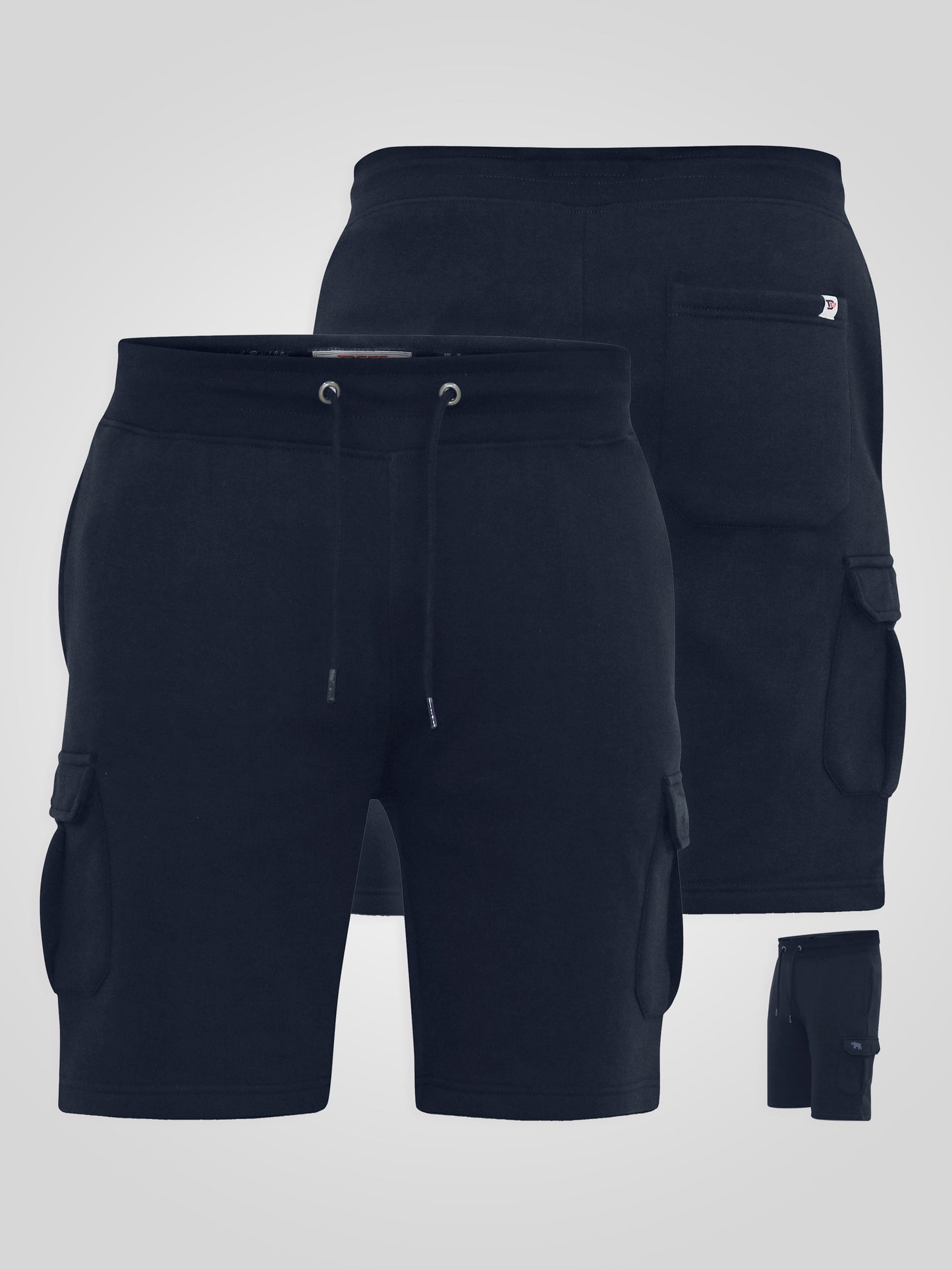 ROBINSON 2 -D555 Navy Blue Elasticated Waist Fleece Cargo Shorts with Bear Logo