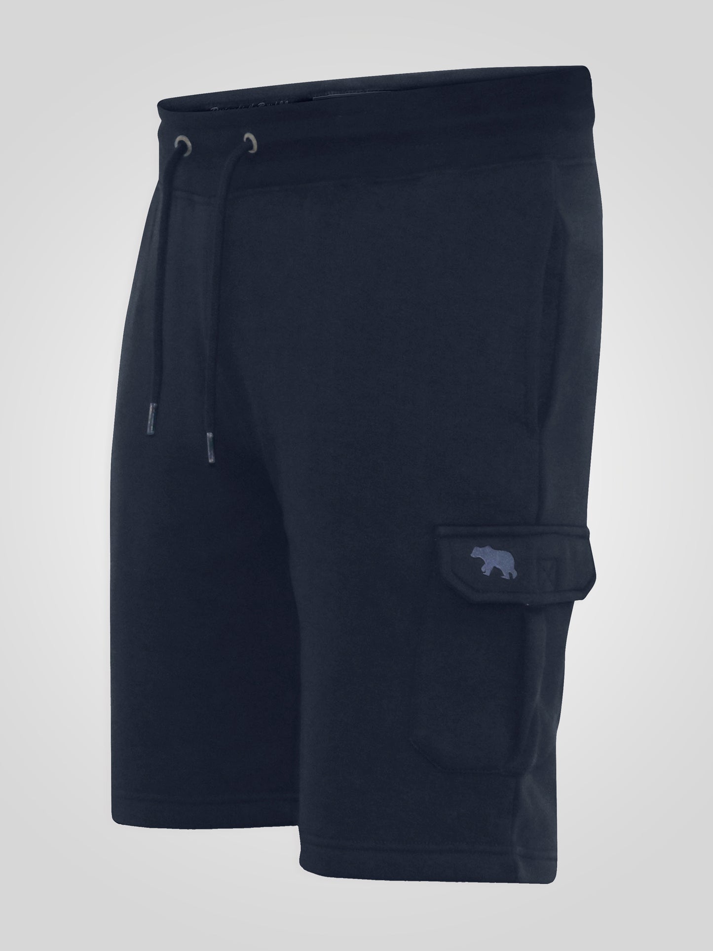 ROBINSON 2 -D555 Navy Blue Elasticated Waist Fleece Cargo Shorts with Bear Logo
