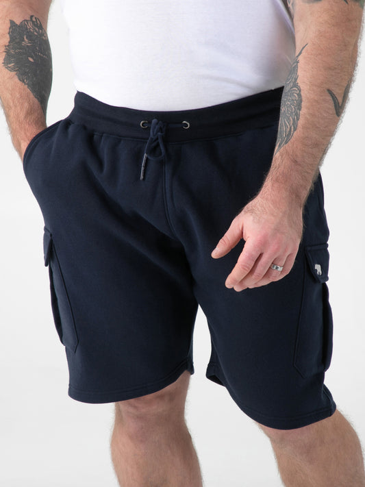 ROBINSON 2 -D555 Navy Blue Elasticated Waist Fleece Cargo Shorts with Bear Logo