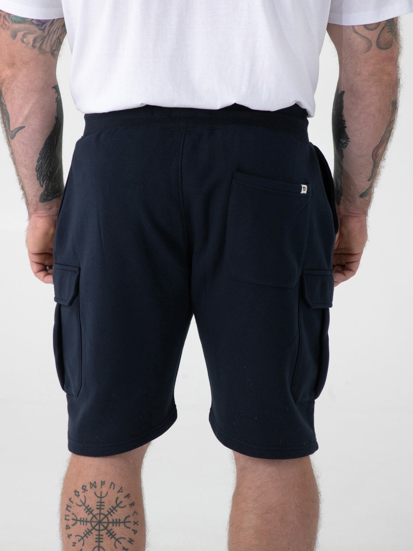 ROBINSON 2 -D555 Navy Blue Elasticated Waist Fleece Cargo Shorts with Bear Logo