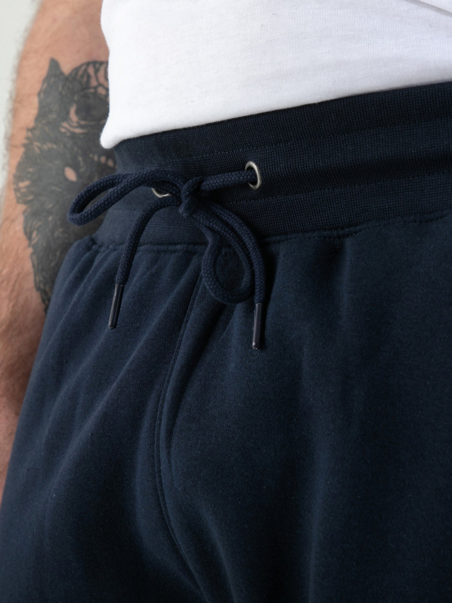 ROBINSON 2 -D555 Navy Blue Elasticated Waist Fleece Cargo Shorts with Bear Logo