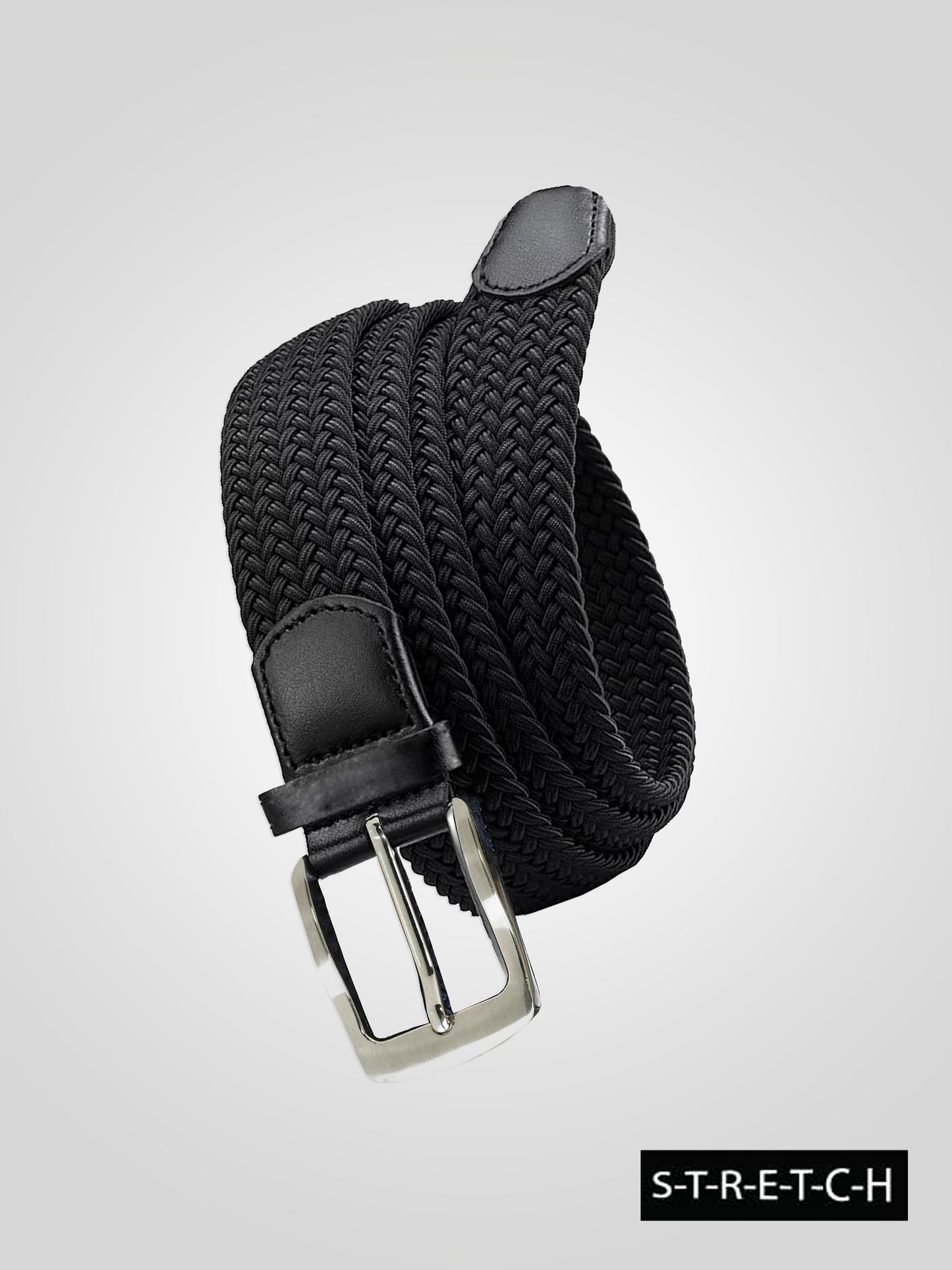 SIMON -D555 Black Stretch Braided Belt
