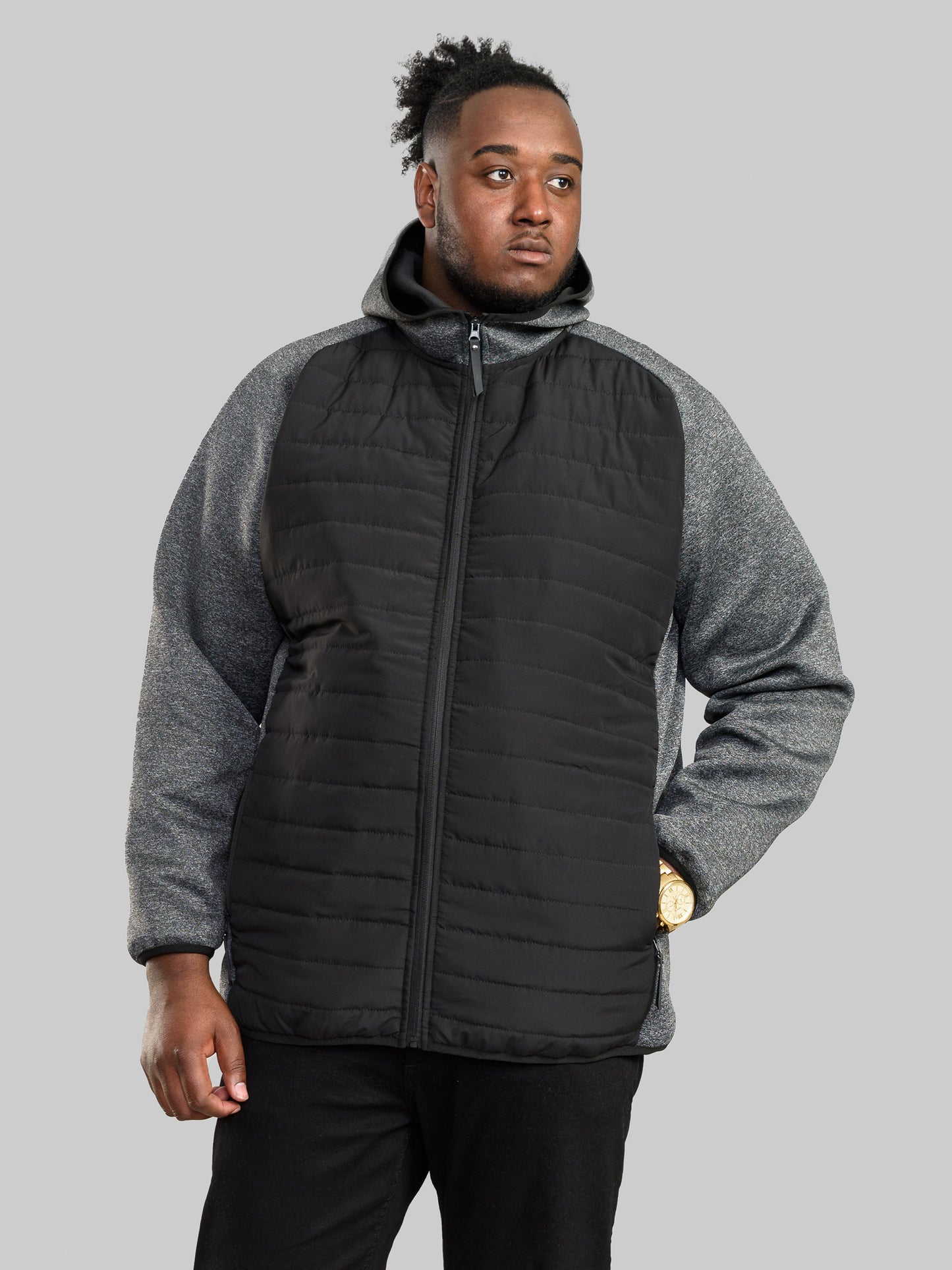 HIGHAMPTON -D555 Black/Charcoal Quilted Jacket with Fleece Sleeves