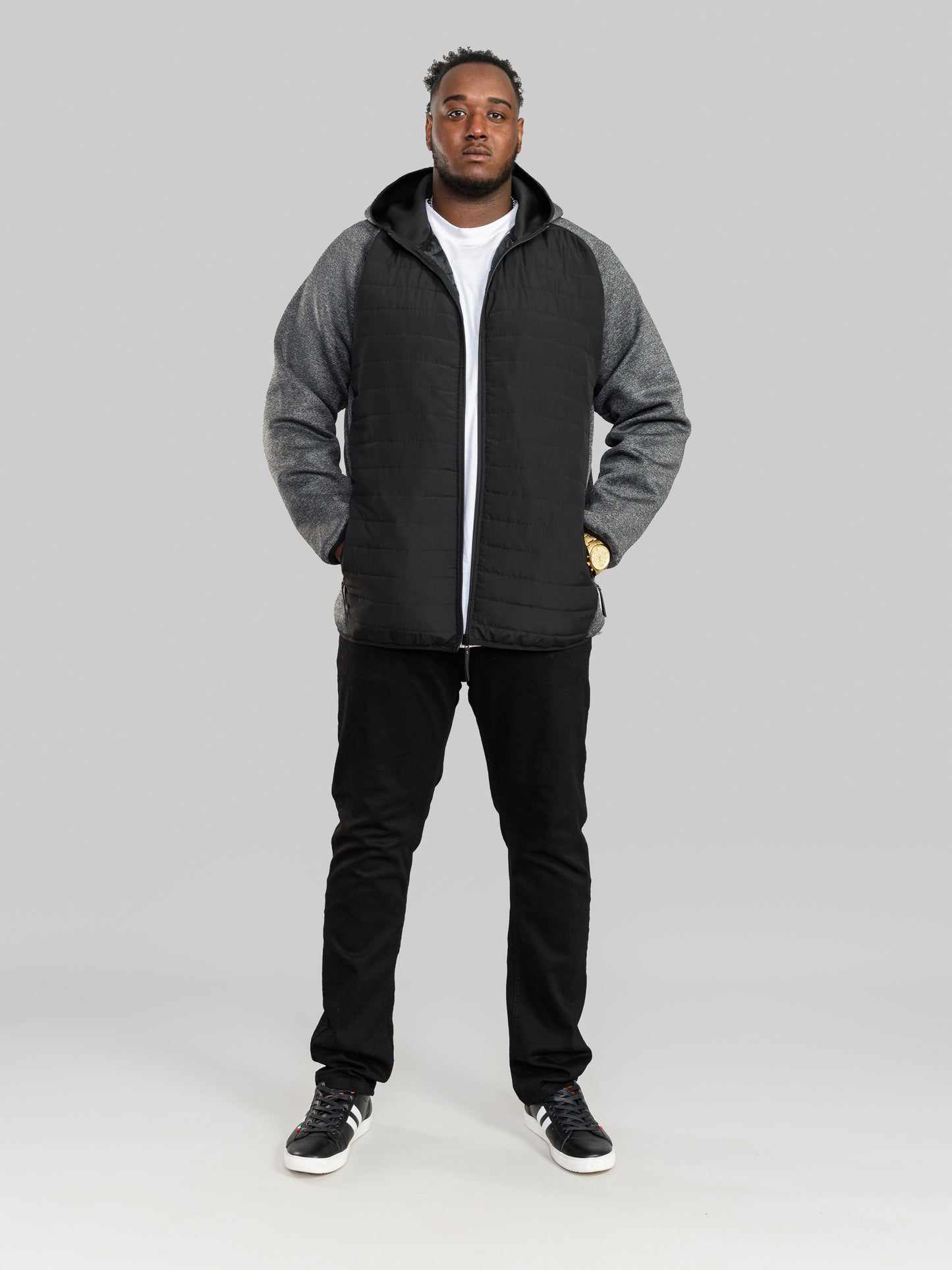 HIGHAMPTON -D555 Black/Charcoal Quilted Jacket with Fleece Sleeves