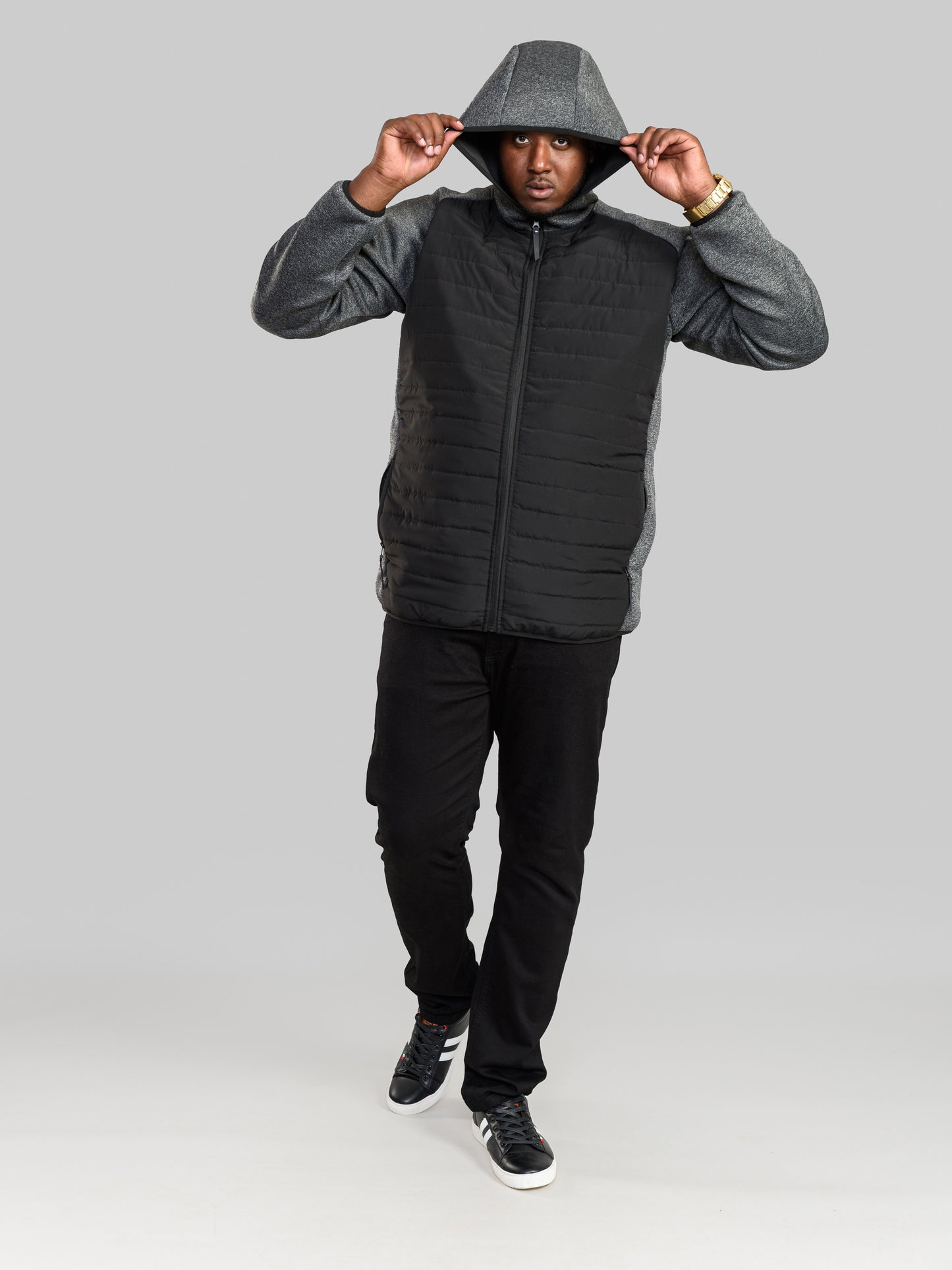 HIGHAMPTON -D555 Black/Charcoal Quilted Jacket with Fleece Sleeves