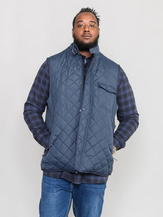 NIGHTINGALE -D555 Navy Blue Quilted Gilet Jacket with Corduroy Trims