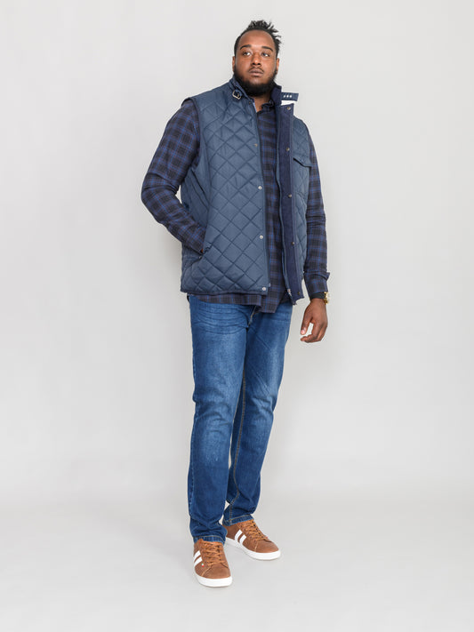 NIGHTINGALE -D555 Navy Blue Quilted Gilet Jacket with Corduroy Trims