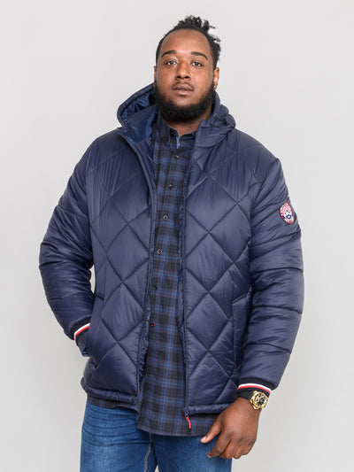 ANGUS -D555 Navy Blue Diamond Quilted Puffer Jacket with Hood