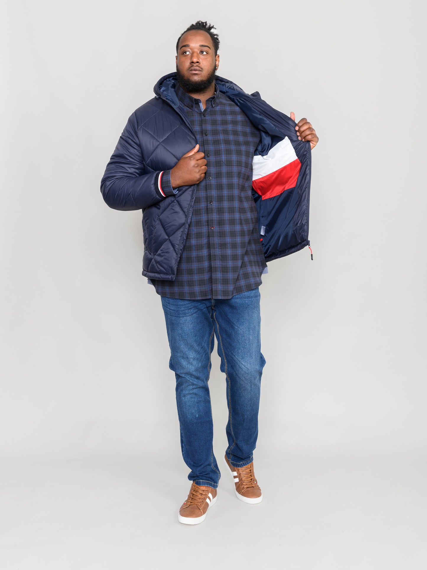ANGUS -D555 Navy Blue Diamond Quilted Puffer Jacket with Hood