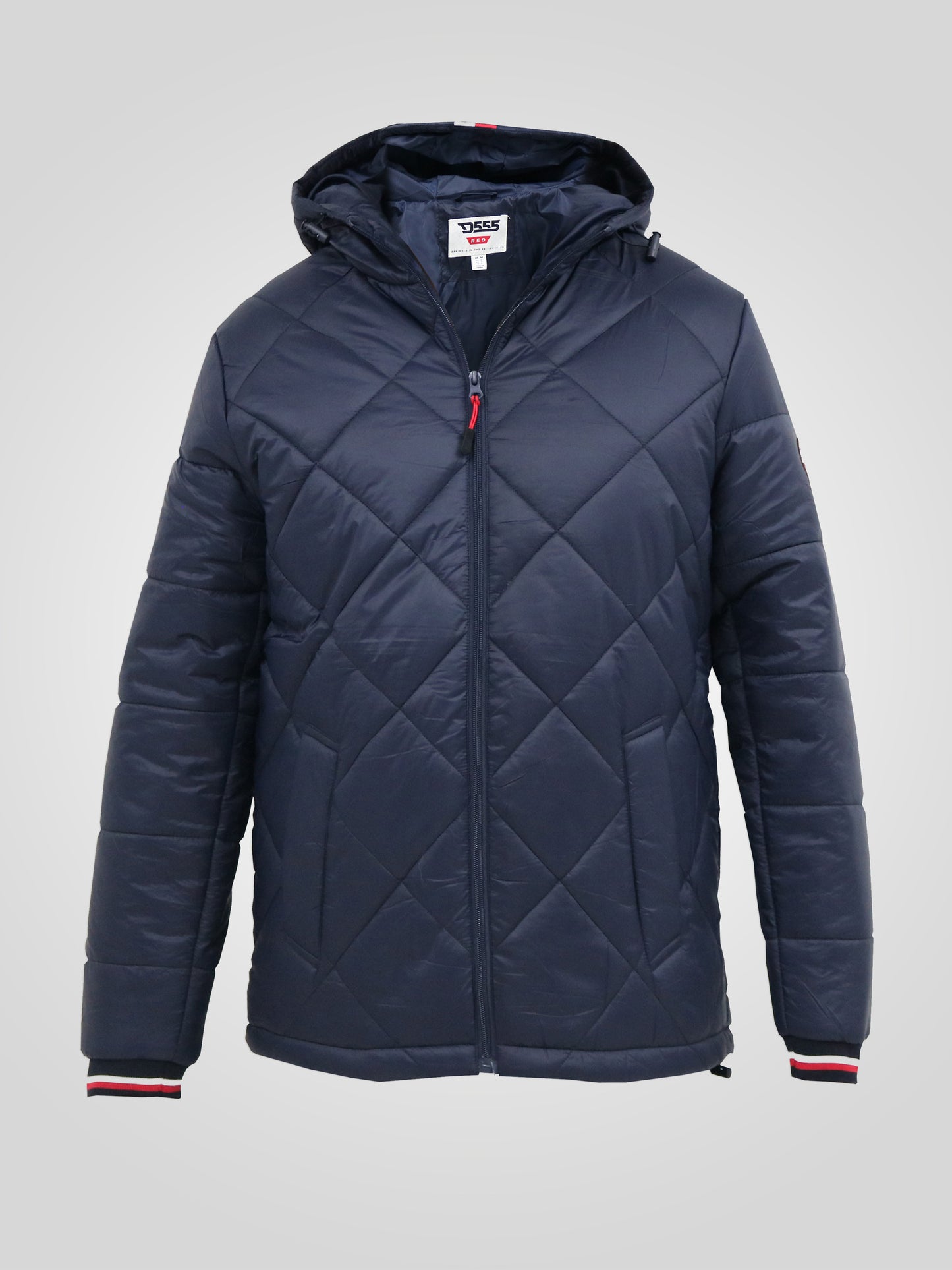 ANGUS -D555 Navy Blue Diamond Quilted Puffer Jacket with Hood